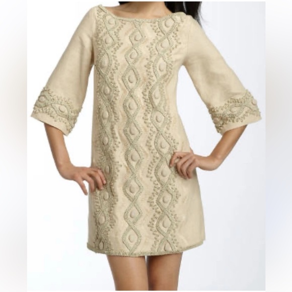 Anthropologie ECI New York 100% Linen Soutache Embroidered Shift Dress Size 2 - Picture 7 of 12
